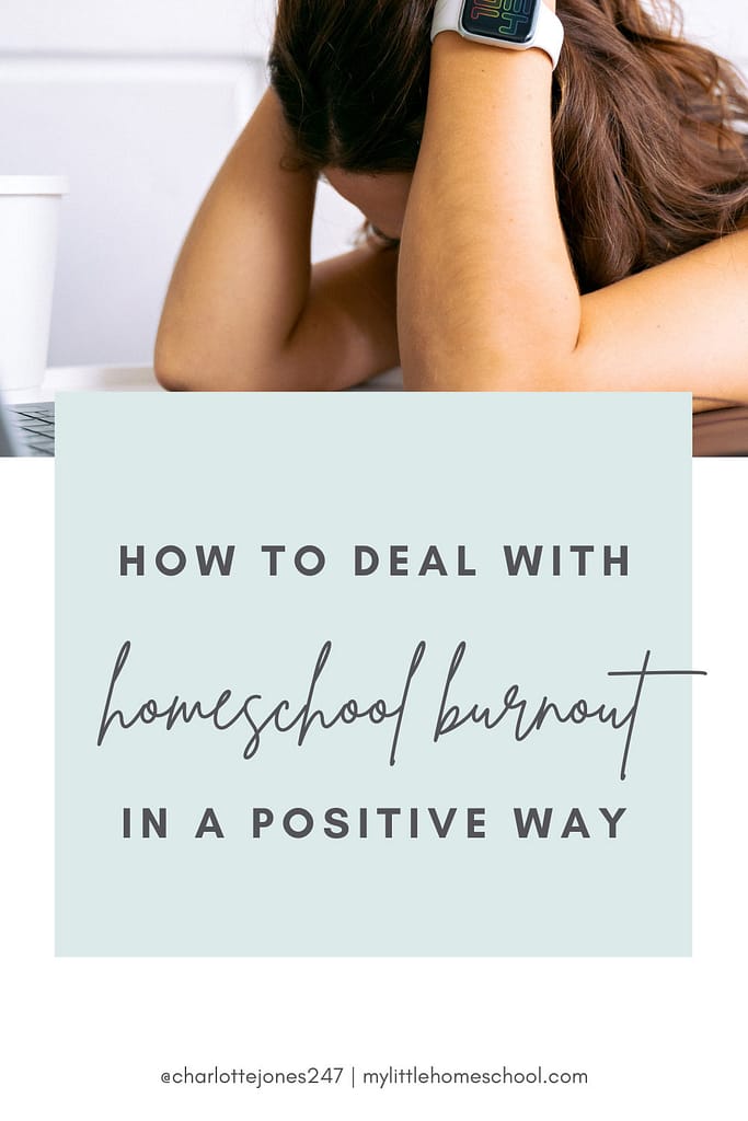 Woman with head in hands - Homeschool burnout can be terrible. But with some simple strategies and mindset shifts, you can deal with it positively. 
