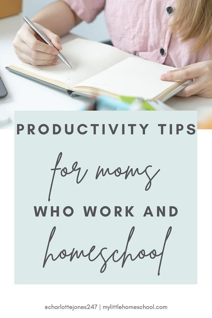 Woman writing in a book - productivity tips for moms who work and homeschool