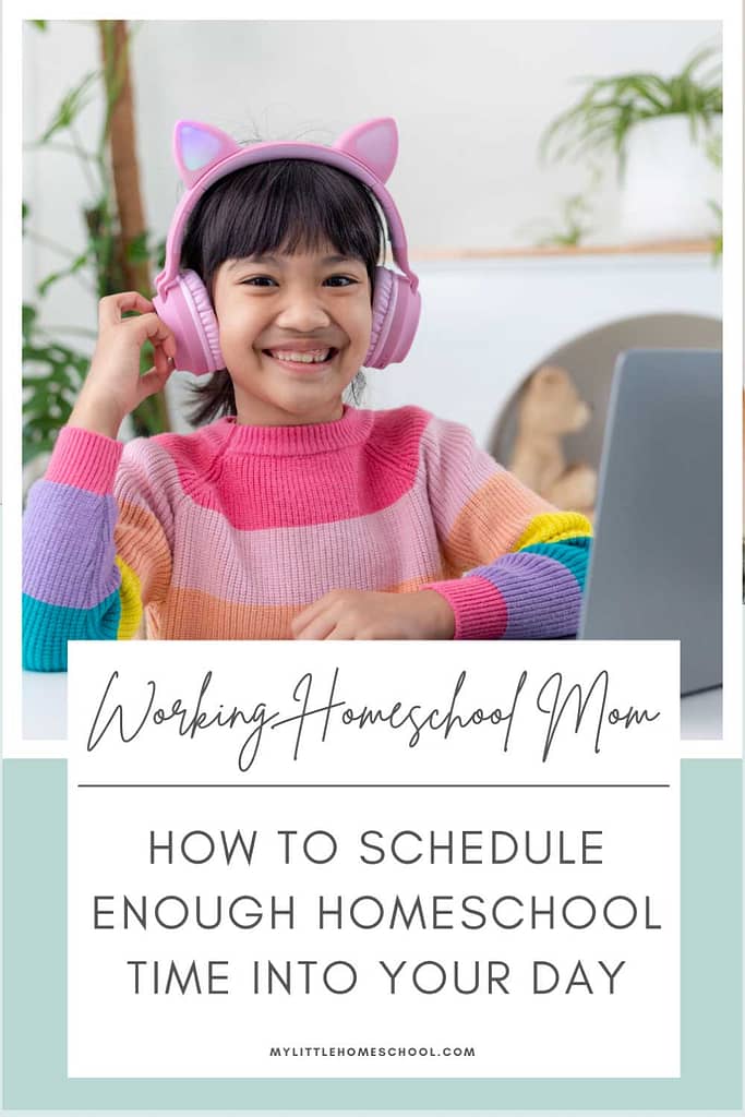 Girl sitting in front of a laptop - Feeling like you have enough homeschool time is achieved through mindset and practical steps  